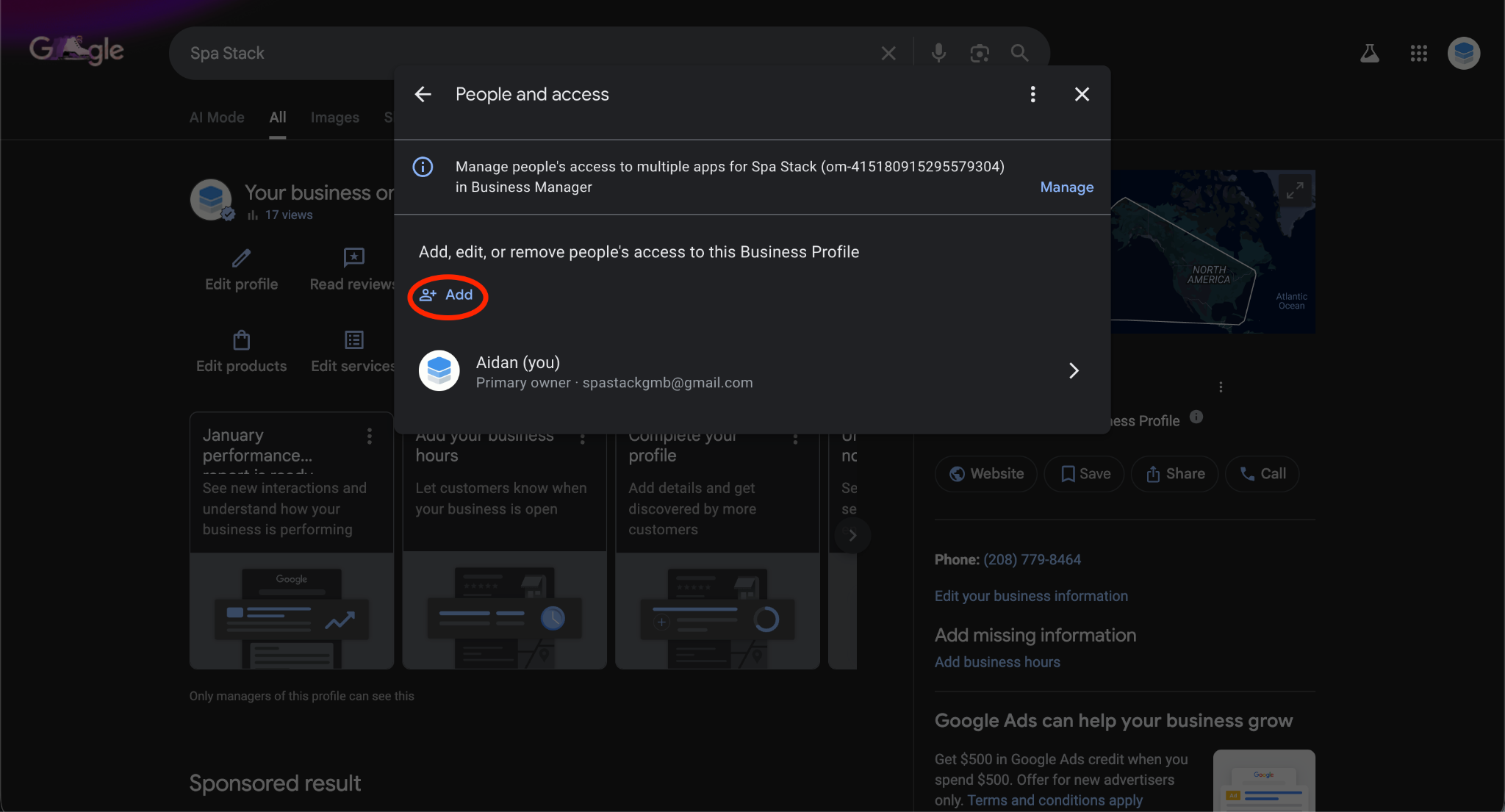 Click Add in the People and Access panel