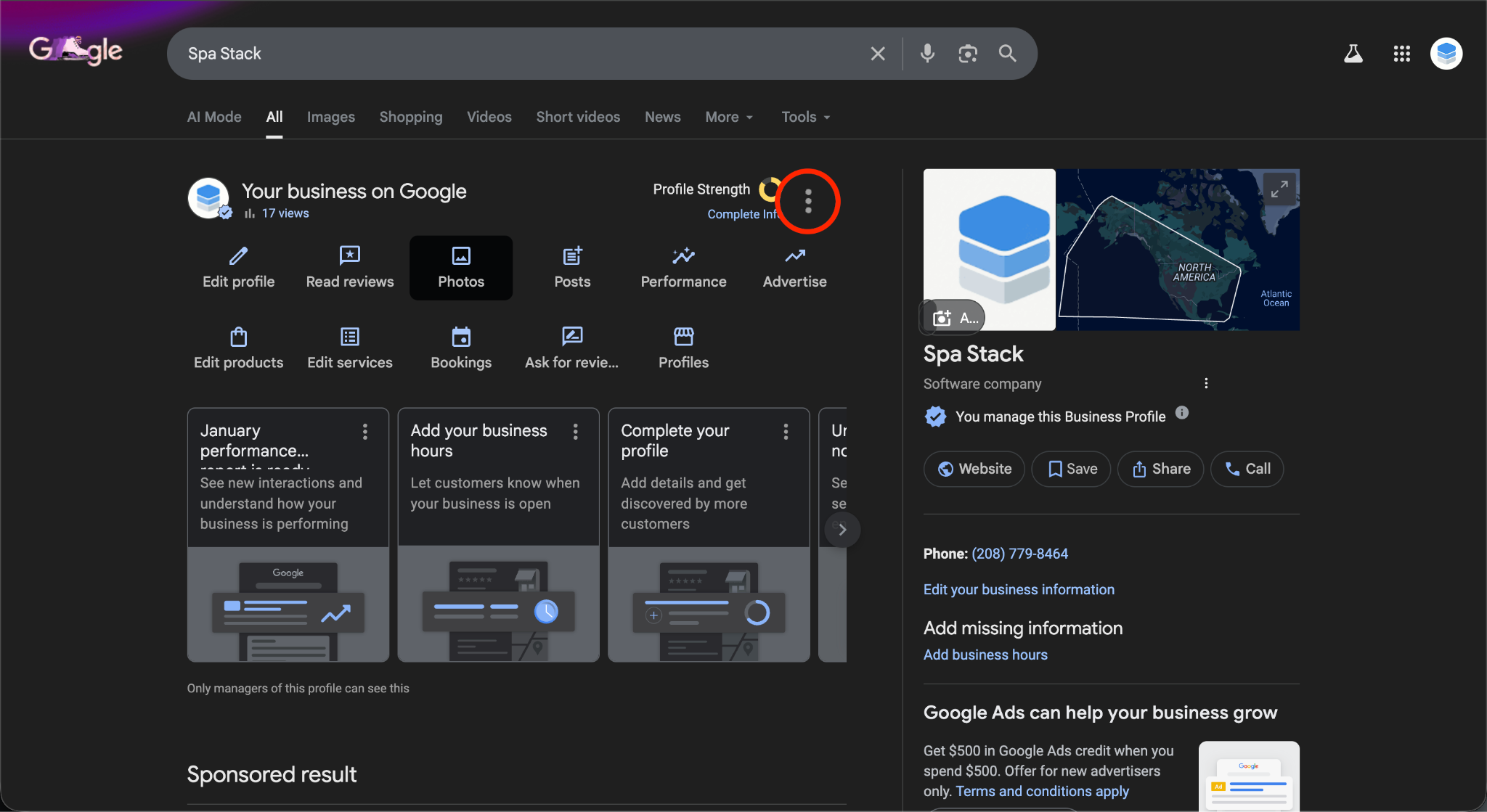 Click the three dots next to your business name